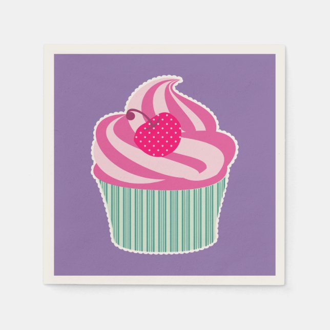 Pink Cupcake WIth Polka Dot Cherry Napkin (Front)