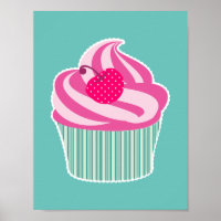 Pink Cupcake WIth Polka Dot Cherry