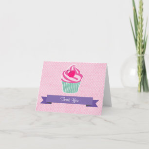 Pink Cupcake WIth Polka Dot Cherry Thank You