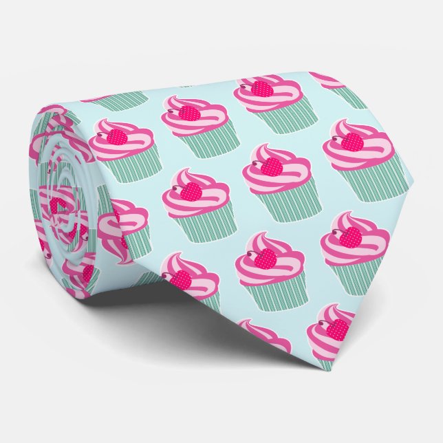 Pink Cupcake WIth Polka Dot Cherry Tie (Rolled)