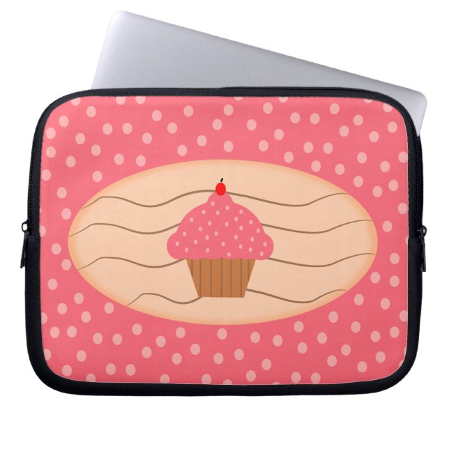 Pink Cupcake with Polka Dots Laptop Sleeve (Front)