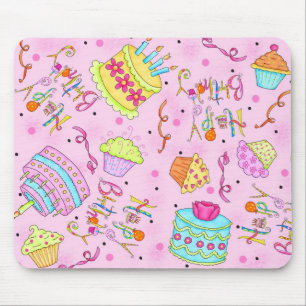Pink Cupcakes and Cake Happy Birthday Mouse Pad