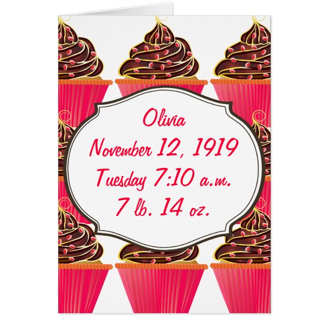 Pink Cupcakes Baby Girl Announcements (Front)