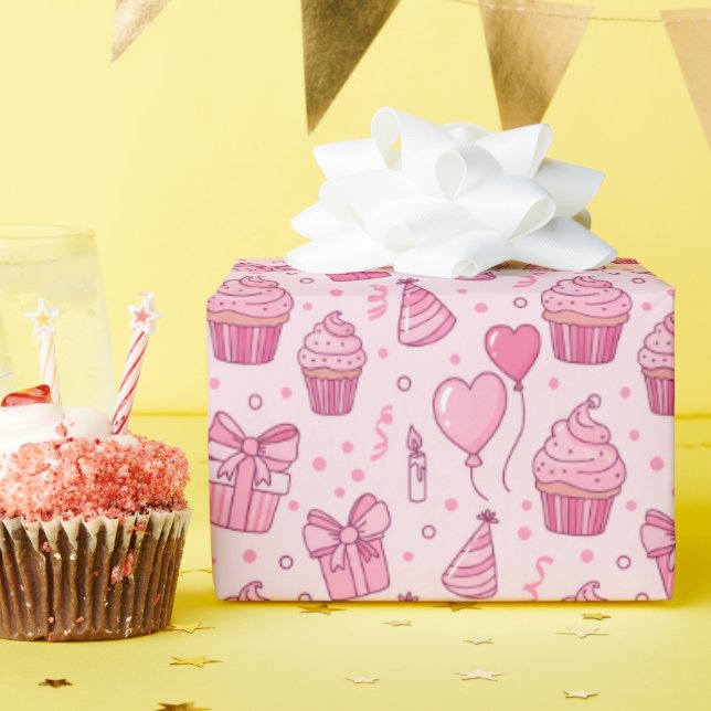 Pink Cupcakes Birthday Wrapping Paper (Birthday Party)