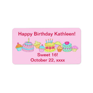Pink Cupcakes /Cake Happy Birthday Sweet 16 Label