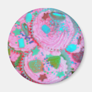 Pink Cupcakes fridge magnet round