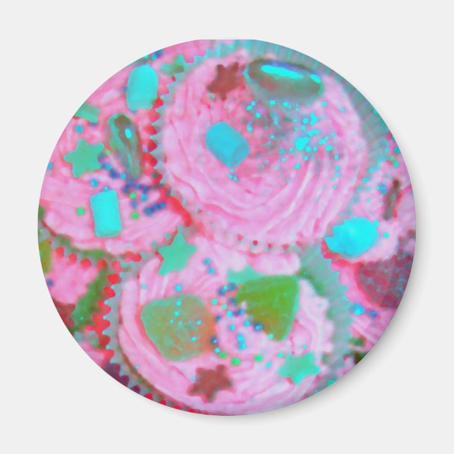 Pink Cupcakes fridge magnet round (Front)