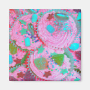 Pink Cupcakes fridge magnet square