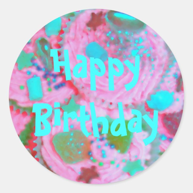 Pink Cupcakes 'Happy Birthday ' sticker (Front)