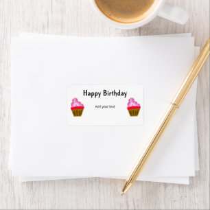 pink cupcakes icing modern happy birthday label