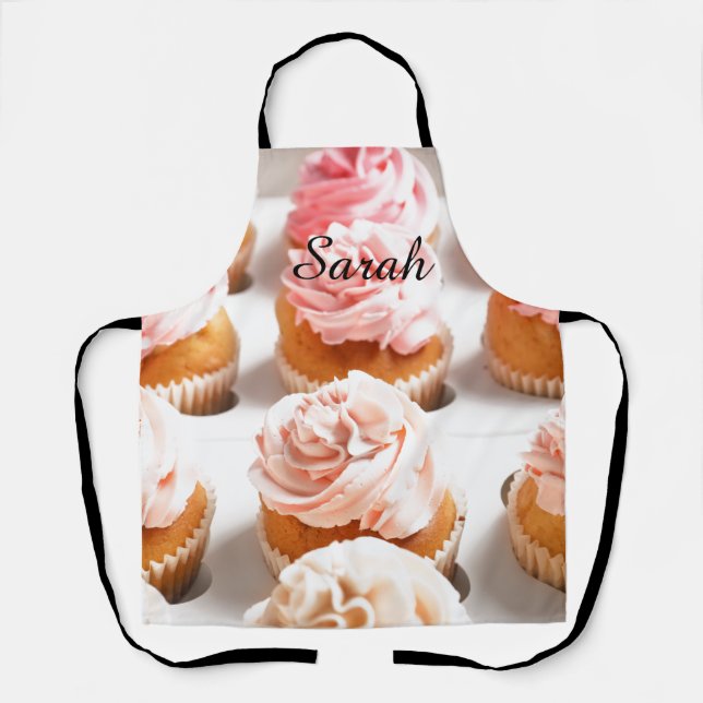 Pink, Cupcakes Kitchen Apron Customisable (Front)