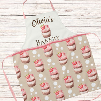 Pink Cupcakes Personalised Bakery Name Apron