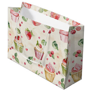 Pink Cupcakes Strawberries Birthday Large Gift Bag
