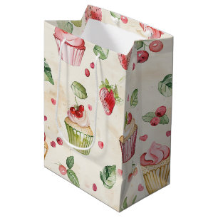 Pink Cupcakes Strawberries Birthday Medium Gift Bag