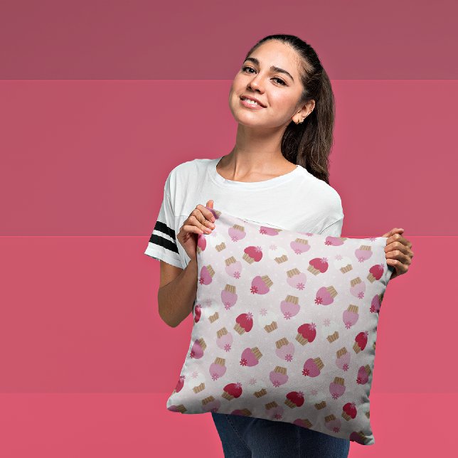 Pink Cupcakes & Stripes Decorative Throw Pillow (Creator Uploaded)