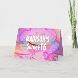 Pink Cupcakes Sweet 16 Personalised Birthday Card