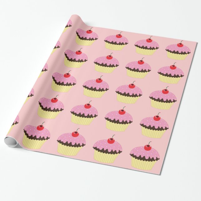 Pink Cupcakes Wrapping Paper (Unrolled)