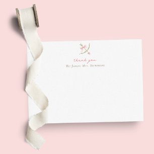 Pink Cupid Arrow Bow & Heart Bridal Shower Thank You Card