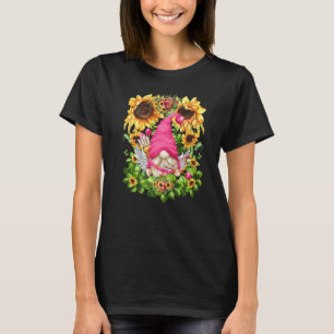 Pink Cupid Gnome For Women And Mum Unique Sunflowe T-Shirt