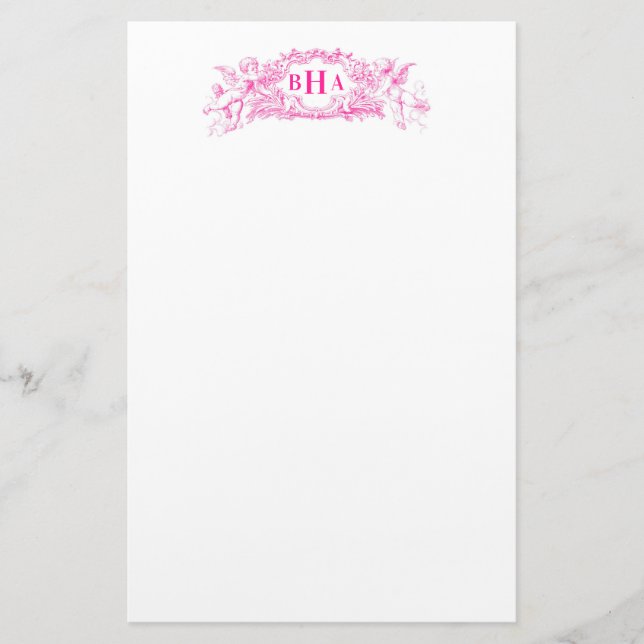 Pink Cupids and Monogram Stationery (Front)