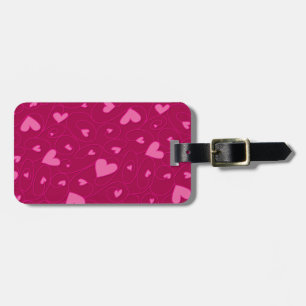 Pink curly hearts luggage tag