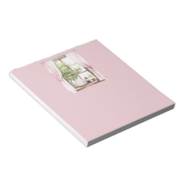 Pink Curtains Cat Nap Window Notepad (Angled)