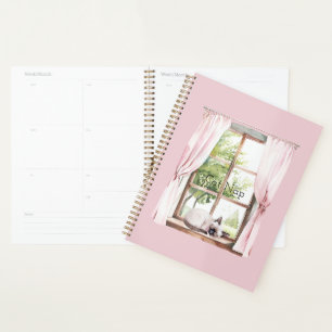Pink Curtains Cat Nap Window Planner