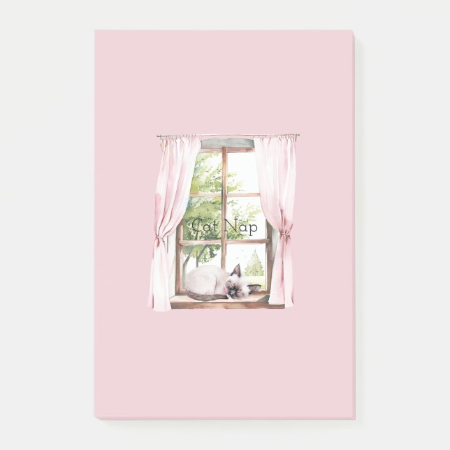 Pink Curtains Cat Nap Window Post-it Notes (Front)