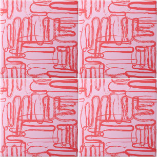 Pink Curve Wavy Squiggle Abstract Modern Ceramic Tile