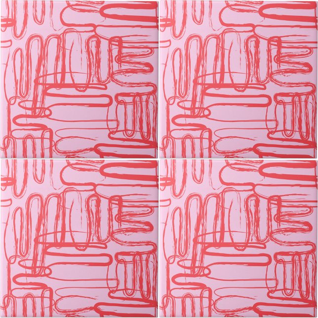 Pink Curve Wavy Squiggle Abstract Modern Ceramic Tile (Pink Curve Wavy Squiggle Abstract Modern Ceramic Tile)