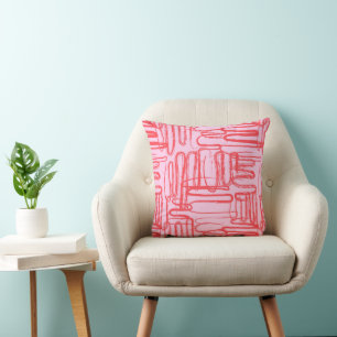 Pink Curve Wavy Squiggle Abstract Modern Cushion