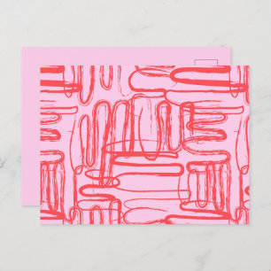 Pink Curve Wavy Squiggle Abstract Modern Holiday Postcard