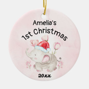 Pink Custom Baby Girl Name First Christmas 2021 Ceramic Ornament