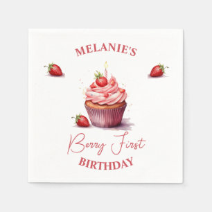 Pink Custom Berry First Birthday Cupcake Napkin