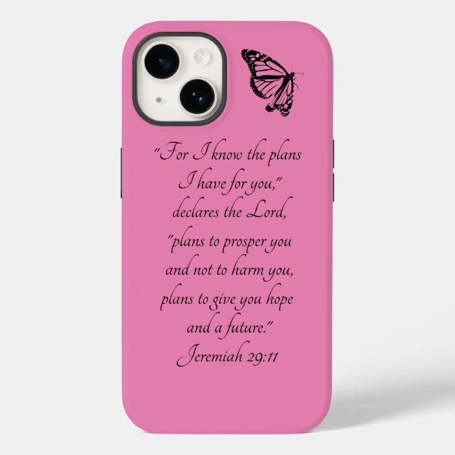 Pink Custom Bible Verse with Butterfly Case-Mate iPhone Case (Back)