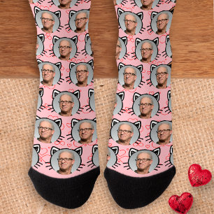 Pink Custom Boyfriend Girlfriend Photo Cat Face Socks