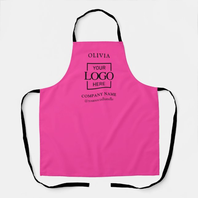 Pink Custom Business Logo & Employee Name Branded Apron (Front)