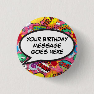 Pink Custom Comic Book Birthday Party Favour 3 Cm Round Badge