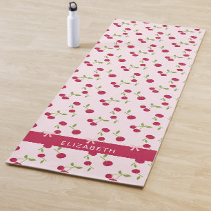 Pink Custom Cute Cherry Print Pattern Coquette  Yoga Mat