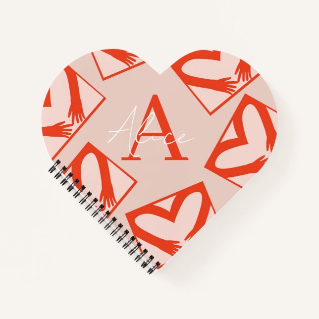 Pink Custom Girly Monogram Drip Heart Shaped Love  Notebook (Front)