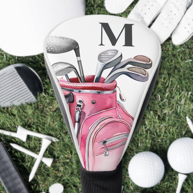 Pink Custom Golf Clubs Monogram Head Cover (Pink Monogram Golf Head Cover)