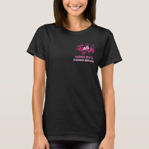 Pink Custom Logo Monogram Cleaning Services Black  T-Shirt
