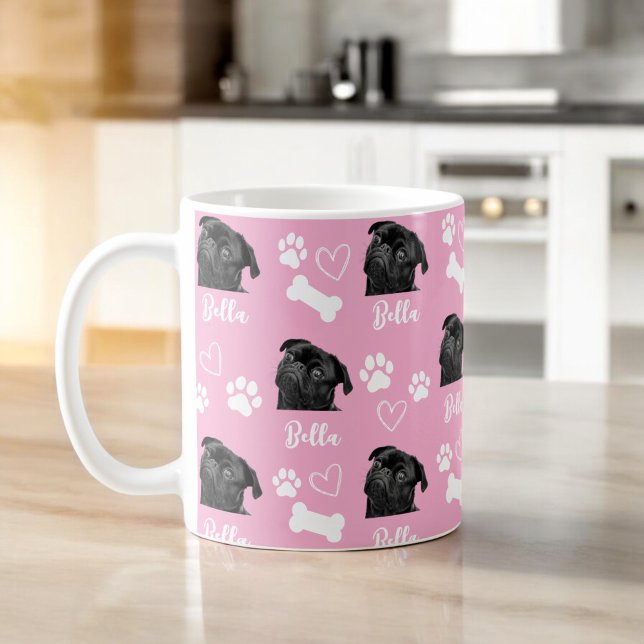Pink Custom Love Paw Print Dog Lover Pet Photo Coffee Mug (Creator Uploaded)