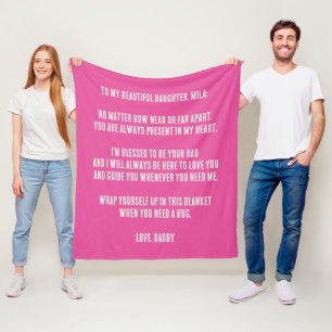 Pink Custom Message Deployed Dad to Daughter Fleece Blanket