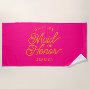 Pink Custom Minimalist Maid of Honour Beach Towel