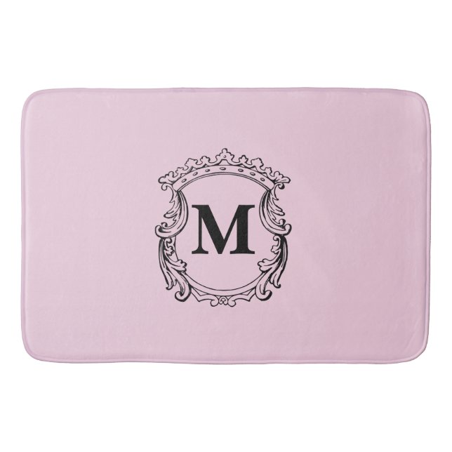 Pink Custom Monogram Crest Bath Mat (Front)