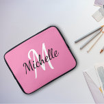 Pink Custom Monogram Laptop Sleeve<br><div class="desc">Laptop case with a pink background and white custom monogram first initial and first name.</div>