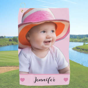 Pink Custom Name and Photo Personalized Golf Towel