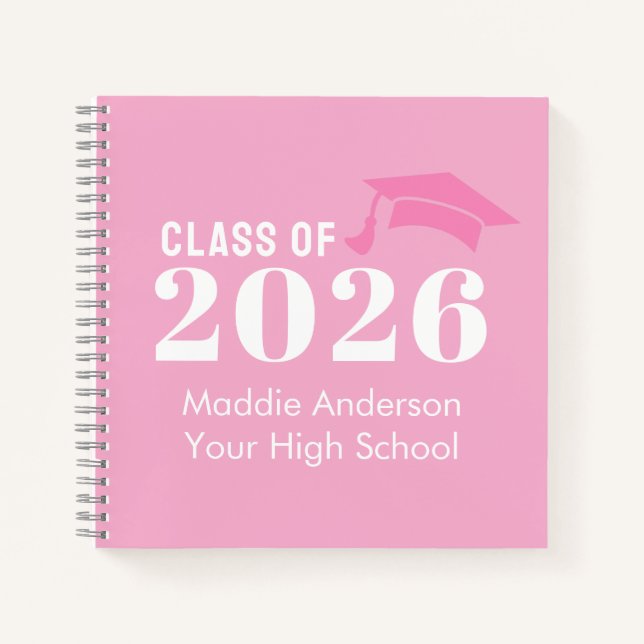 Pink Custom Name Graduation  Notebook (Front)