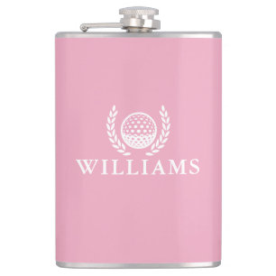 Pink Custom Name Monogram Golf Ball Hip Flask